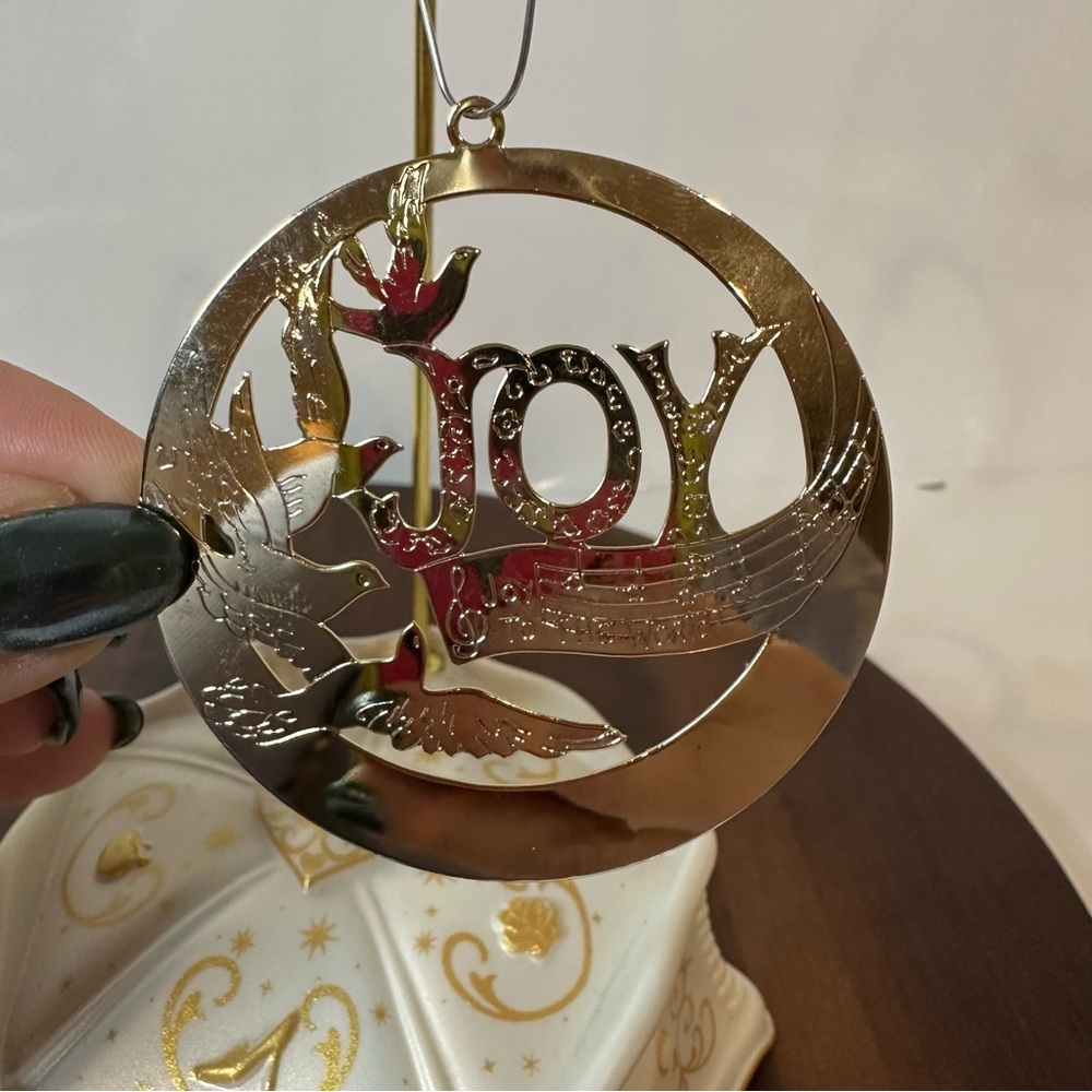 “Joy to the World” Christmas Ornament Gold-Tone Die-Cut Brass 1980